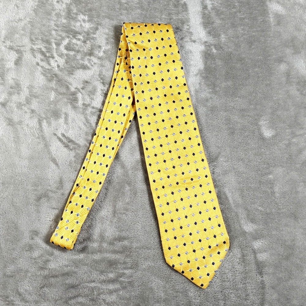 Vintage Ermenegildo Zegna Tie Men 59X3.75 Yellow Geometric Abstract Silk Italy